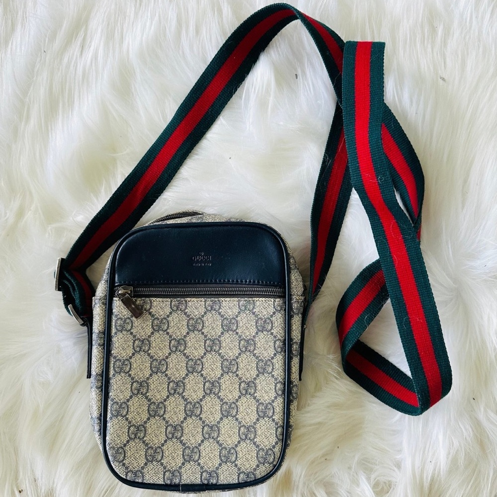Gucci Crossbody Bag with Navy and Red-Green Strap